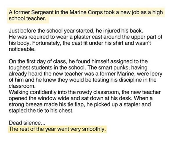 How does a Marine  discipline a class of high scho...