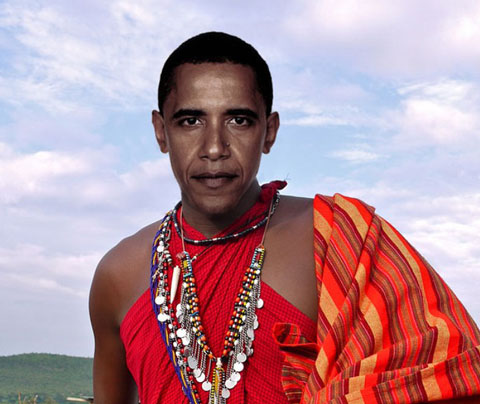Obama dressed as tribesmen of his father's ancestr...