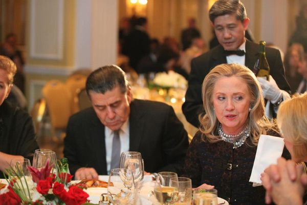 Hillary with her Zionist benefactor, Haim Saban....