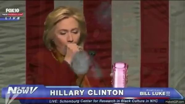 Hillary coughing from a massive bong hit!...