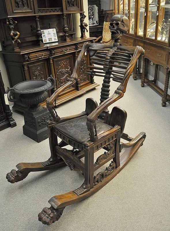 Skeletoon rocking chair, carved wood, Russia, 19th...