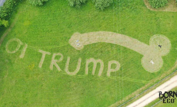 This was greeting Trump on his approach to the air...