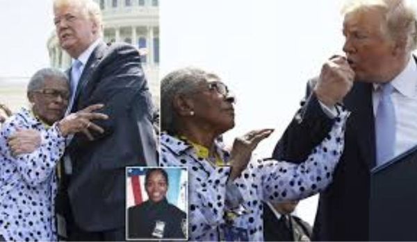 President Trump comforts the mother of a slain pol...