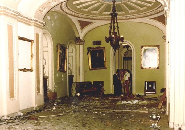 1983 bomb damage, US Capitol, near Senator Robert ...