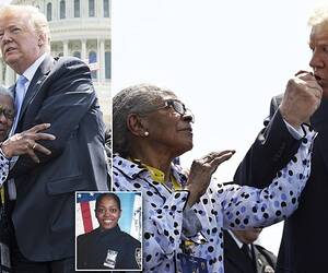 President Trump consoles the mother of a slain NYP...