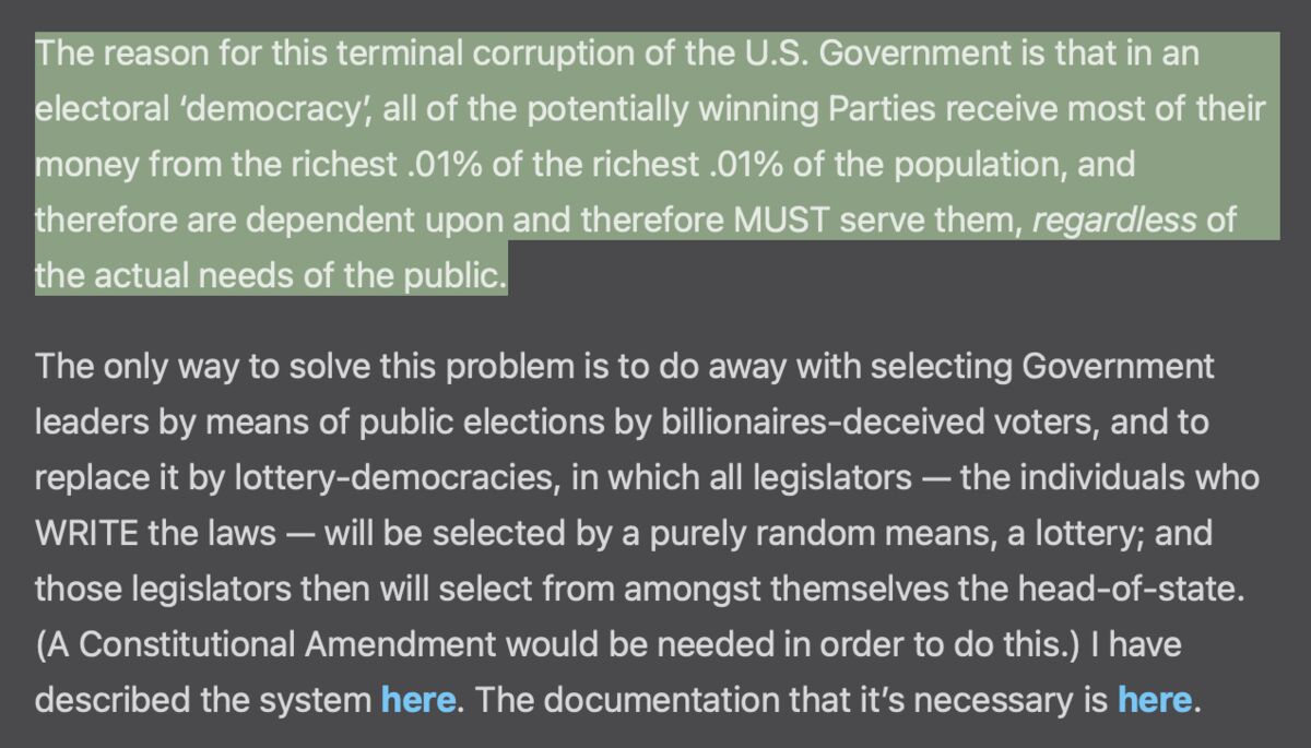 The Terminal Corruption of Both US Political Parties: MY COMMENT: As a ...